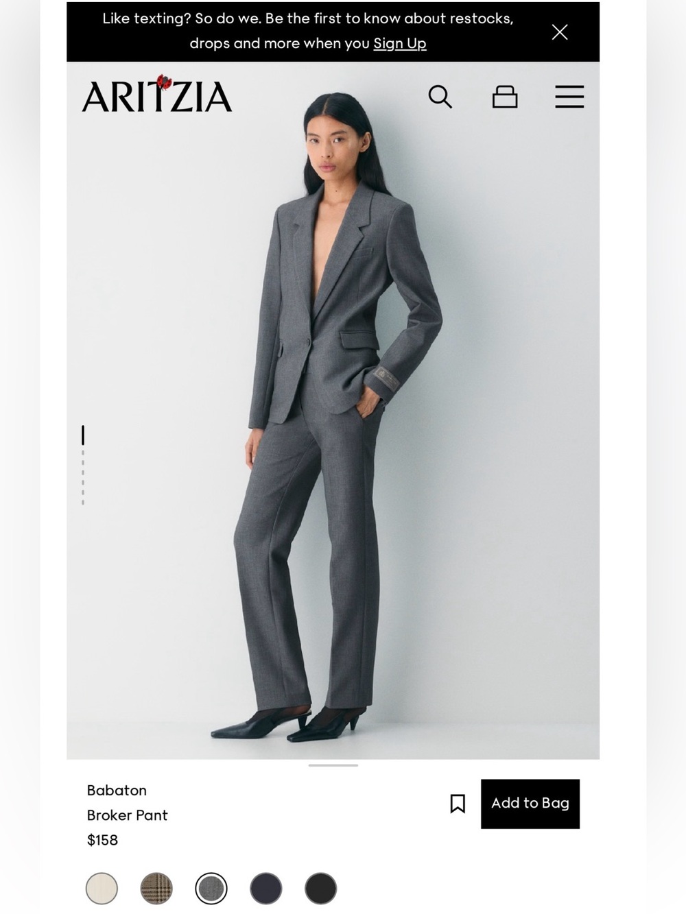 NWOTS Babaton Broker Low Rise Pant - Eversential™ Sz 6 Dark Grey Colour
